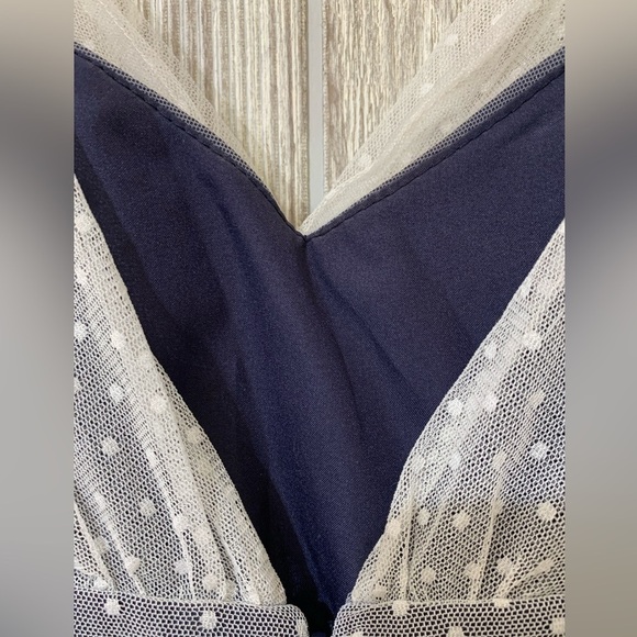 Polka Dot Tulle Lace Navy Blue Lined Dress Jim Hjelm Occasions Size 10 - Picture 8 of 12